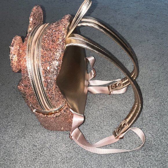 DISNEY PARKS LOUNGEFLY ROSE GOLD SEQUIN MINNIE MOUSE BACKPACK BAG - NWOT - Picture 6 of 15